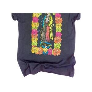 NEW REBEL ROSE women's lady of guadalupe floral graphic tee in gray